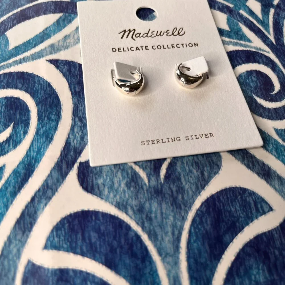 MADEWELL Demi-Fine Puffy Hoop Earrings $52.00 Sterling Silver np989 - Picture 3 of 5
